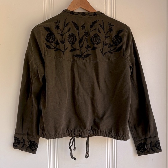 Lucky Brand Army Green Embroidered Utility Jacket 100% Cotton - Picture 2 of 8